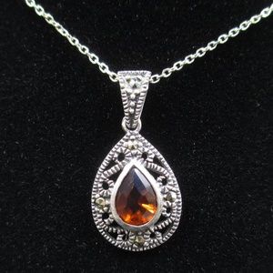 Vintage 18" Sterling Red Glass & Maracite Necklace